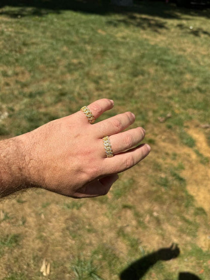 HarlemBling MOISSANITE Prong Cuban Eternity Band Ring - 14k Gold Vermeil 925 Silver