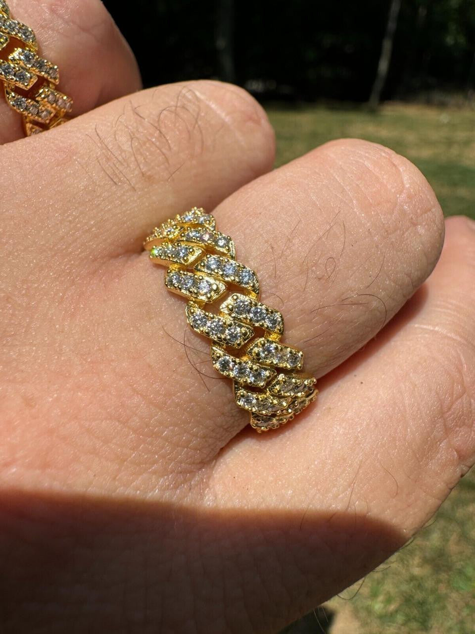 HarlemBling MOISSANITE Prong Cuban Eternity Band Ring - 14k Gold Vermeil 925 Silver