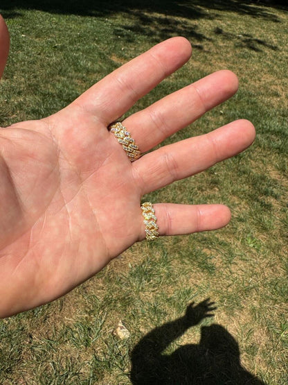 HarlemBling MOISSANITE Prong Cuban Eternity Band Ring - 14k Gold Vermeil 925 Silver