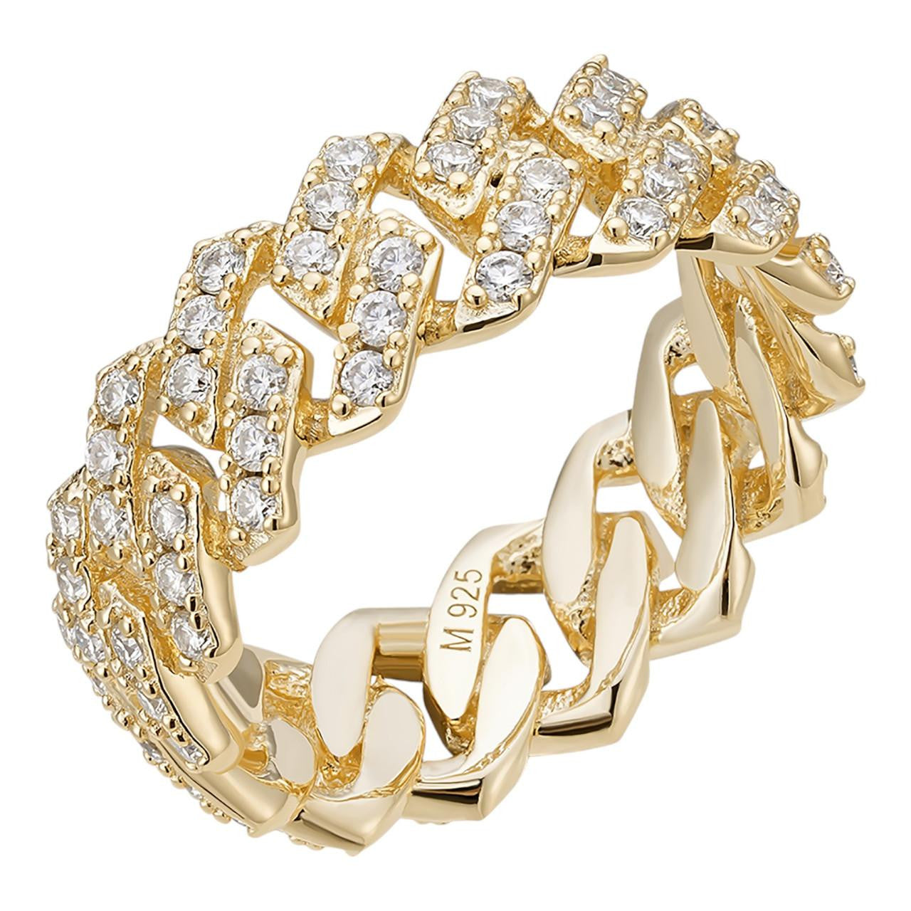 HarlemBling MOISSANITE Prong Cuban Eternity Band Ring - 14k Gold Vermeil 925 Silver
