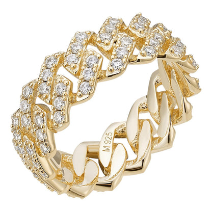 HarlemBling MOISSANITE Prong Cuban Eternity Band Ring - 14k Gold Vermeil 925 Silver