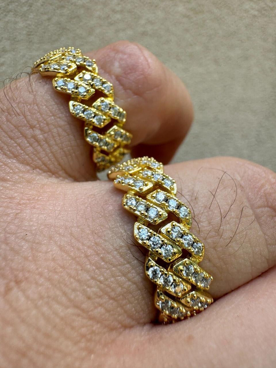 HarlemBling MOISSANITE Prong Cuban Eternity Band Ring - 14k Gold Vermeil 925 Silver