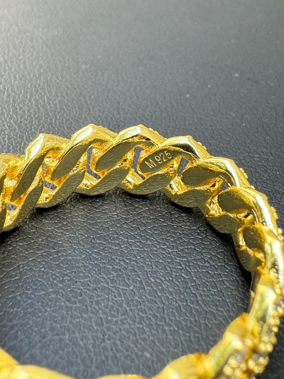 HarlemBling MOISSANITE Prong Cuban Eternity Band Ring - 14k Gold Vermeil 925 Silver