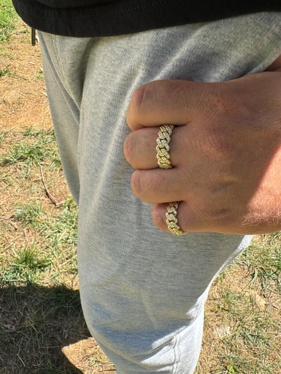 HarlemBling MOISSANITE Prong Cuban Eternity Band Ring - 14k Gold Vermeil 925 Silver