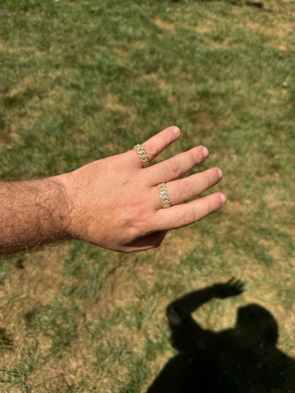 HarlemBling MOISSANITE Prong Cuban Eternity Band Ring - 14k Gold Vermeil 925 Silver