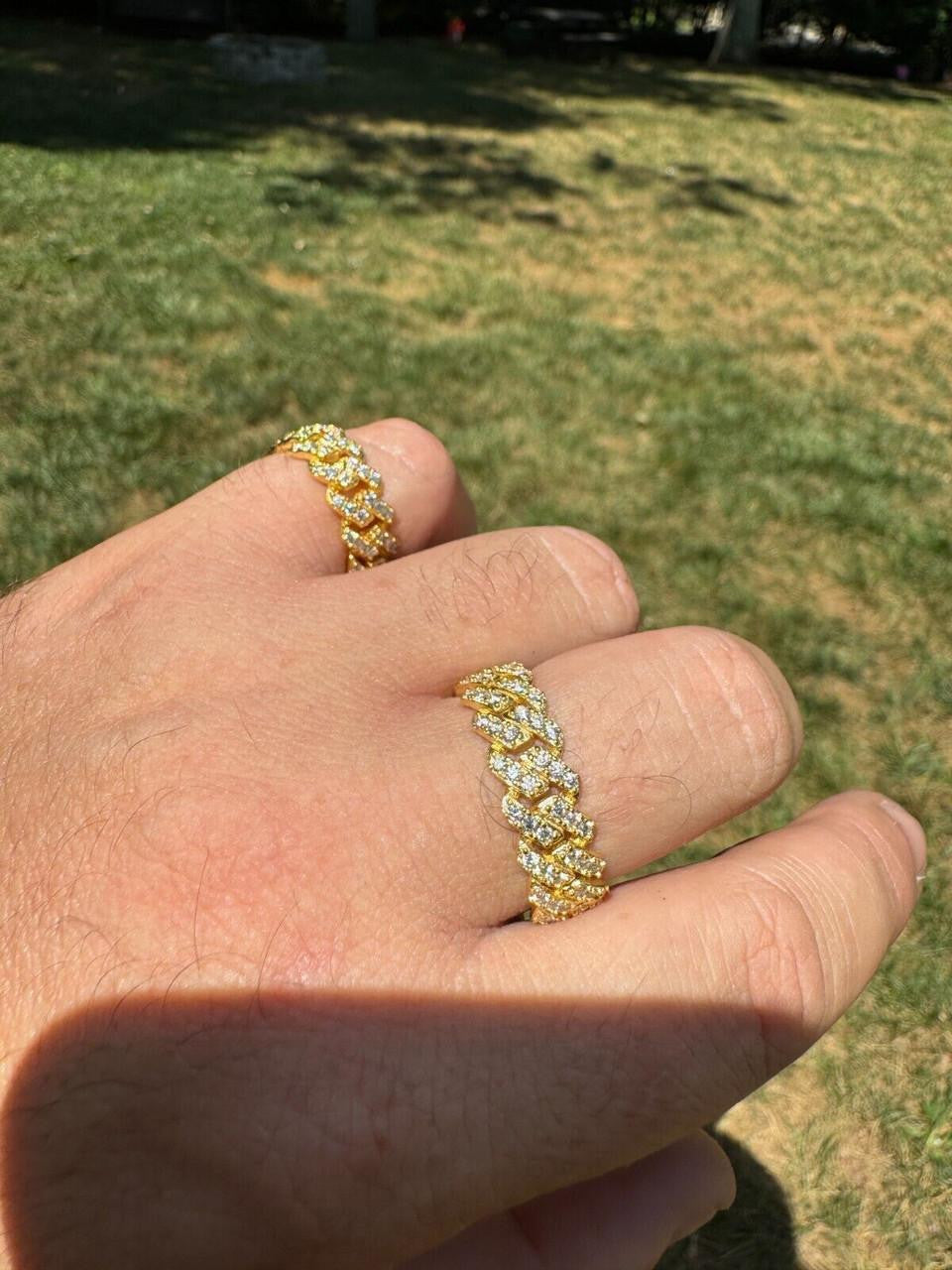 HarlemBling MOISSANITE Prong Cuban Eternity Band Ring - 14k Gold Vermeil 925 Silver