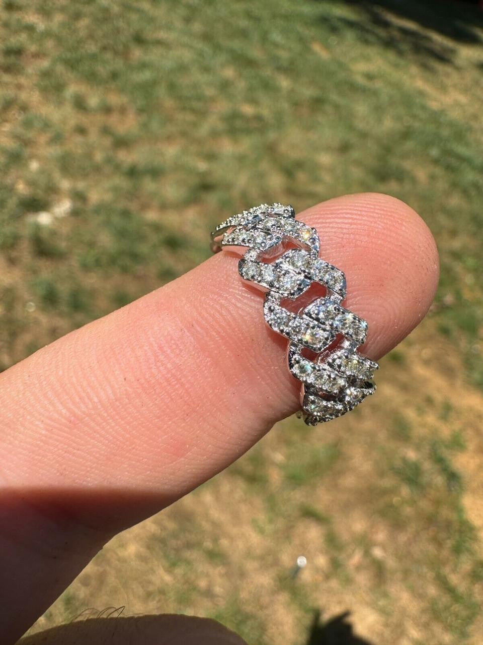 HarlemBling MOISSANITE Prong Cuban Eternity Band Ring - 925 Silver