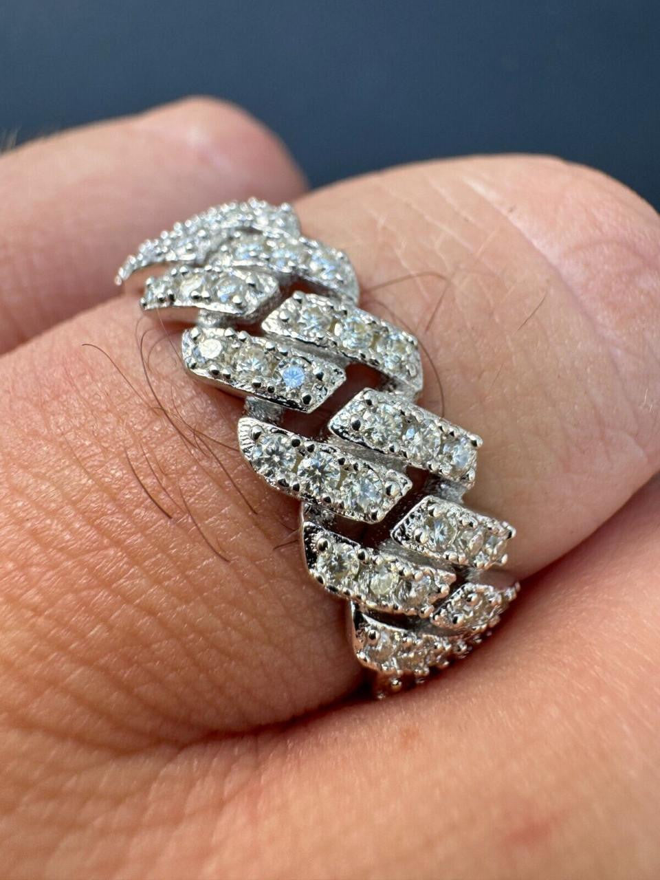 HarlemBling MOISSANITE Prong Cuban Eternity Band Ring - 925 Silver