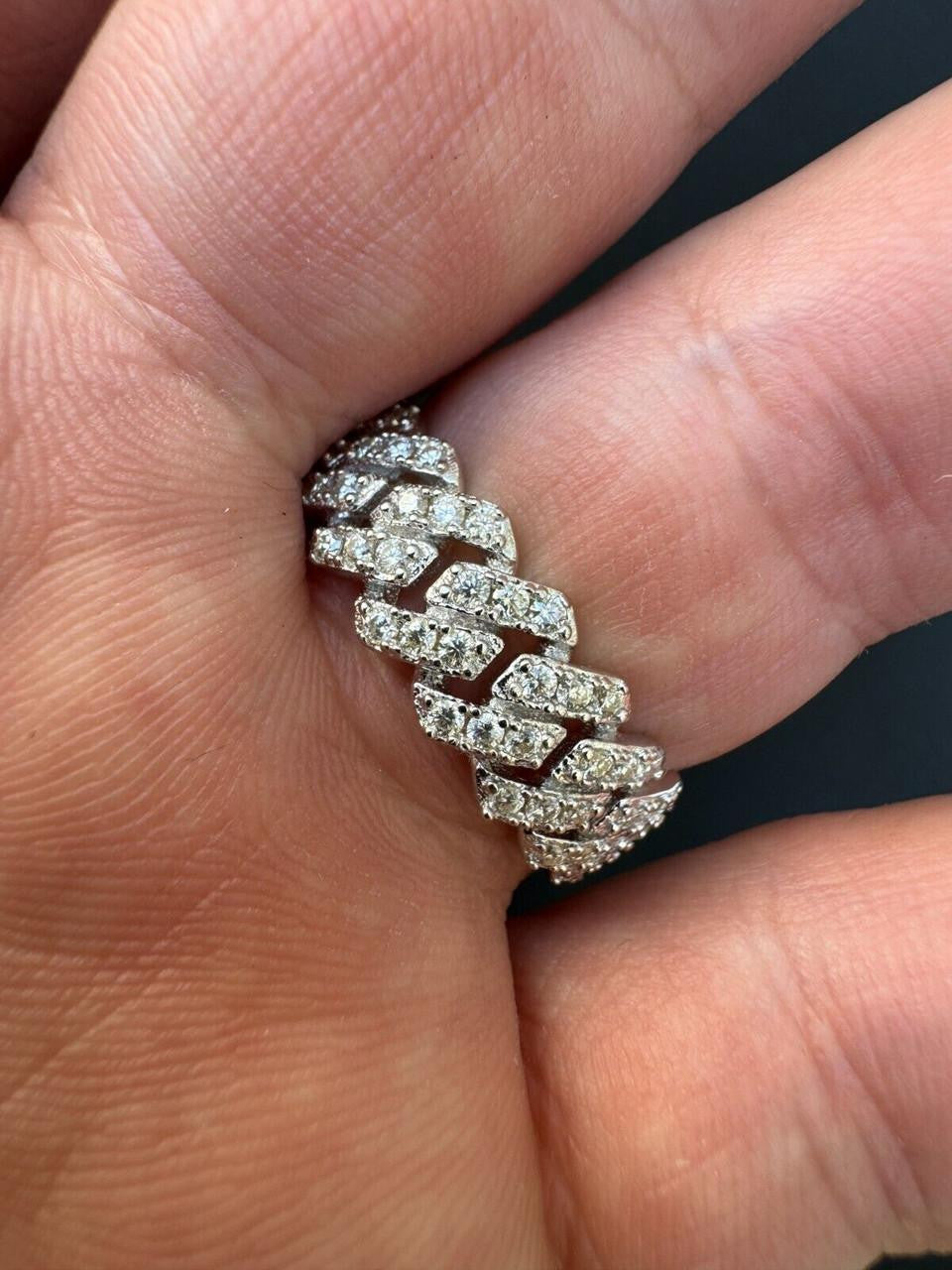 HarlemBling MOISSANITE Prong Cuban Eternity Band Ring - 925 Silver