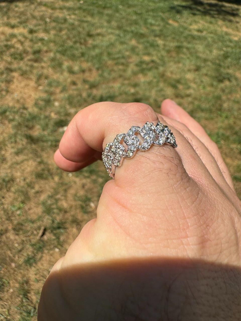 HarlemBling MOISSANITE Prong Cuban Eternity Band Ring - 925 Silver