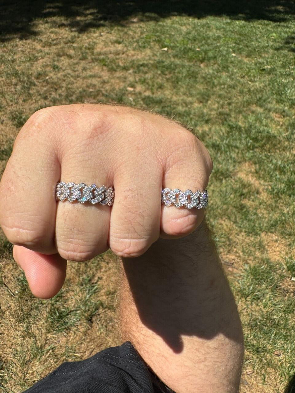 HarlemBling MOISSANITE Prong Cuban Eternity Band Ring - 925 Silver