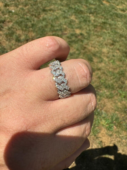 HarlemBling MOISSANITE Prong Cuban Eternity Band Ring - 925 Silver