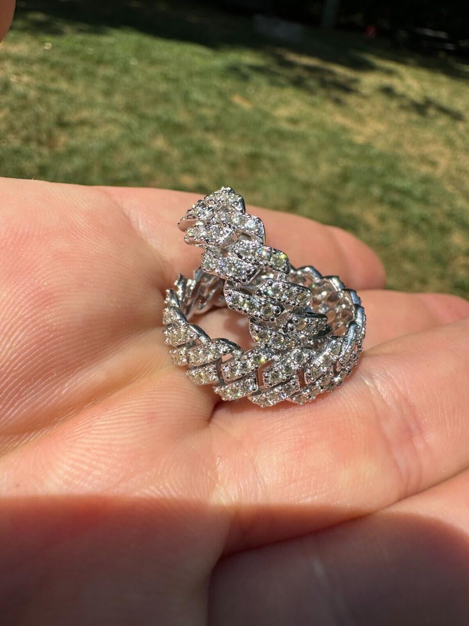 HarlemBling MOISSANITE Prong Cuban Eternity Band Ring - 925 Silver