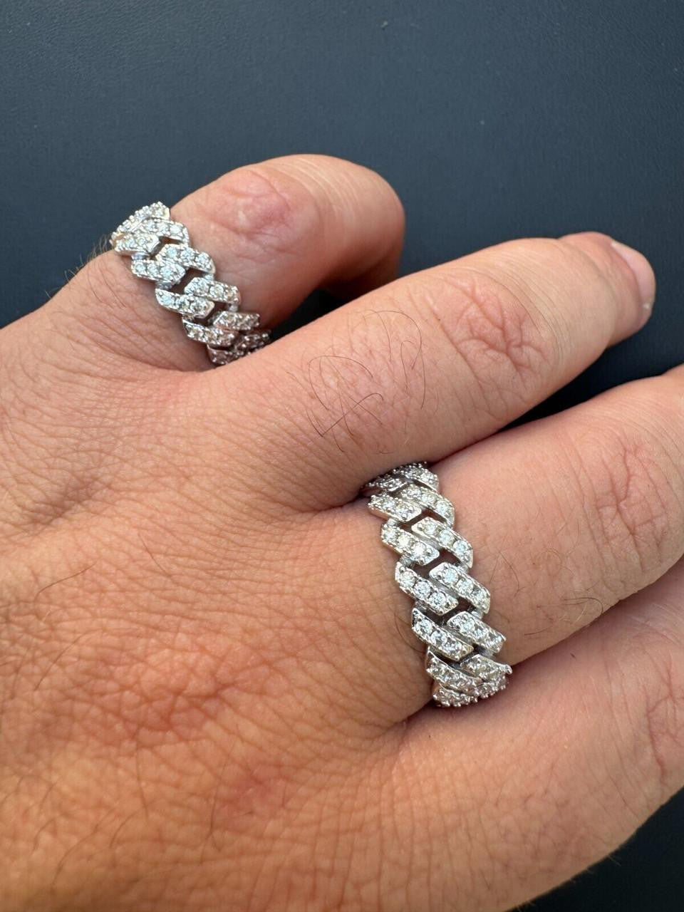 HarlemBling MOISSANITE Prong Cuban Eternity Band Ring - 925 Silver