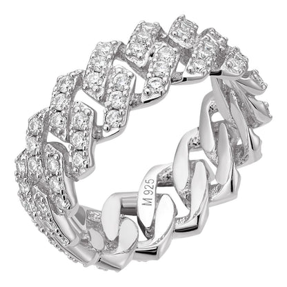 HarlemBling MOISSANITE Prong Cuban Eternity Band Ring - 925 Silver