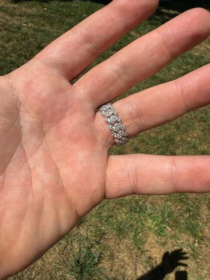 HarlemBling MOISSANITE Prong Cuban Eternity Band Ring - 925 Silver