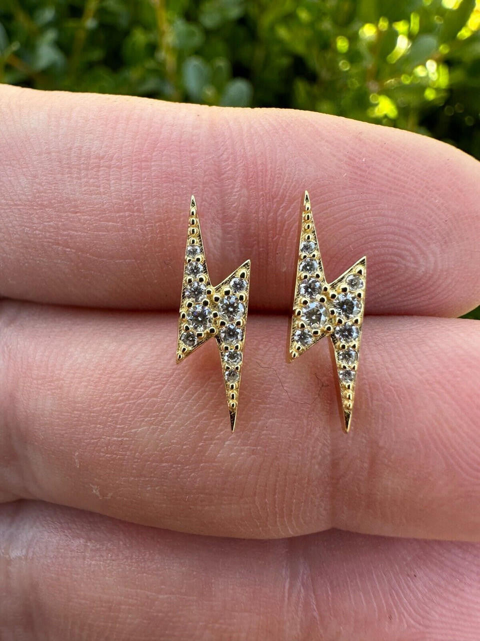 HarlemBling Moissanite Real 14k Gold Over 925 Silver Iced Hip Hop Lightning Bolt Earrings