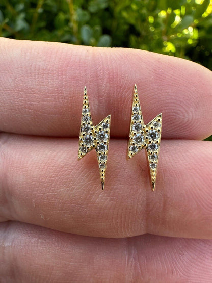 HarlemBling Moissanite Real 14k Gold Over 925 Silver Iced Hip Hop Lightning Bolt Earrings