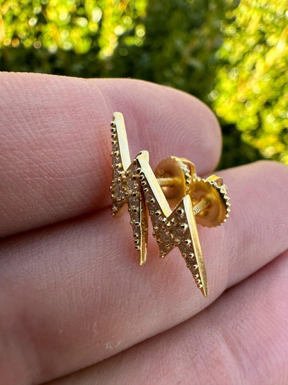 HarlemBling Moissanite Real 14k Gold Over 925 Silver Iced Hip Hop Lightning Bolt Earrings