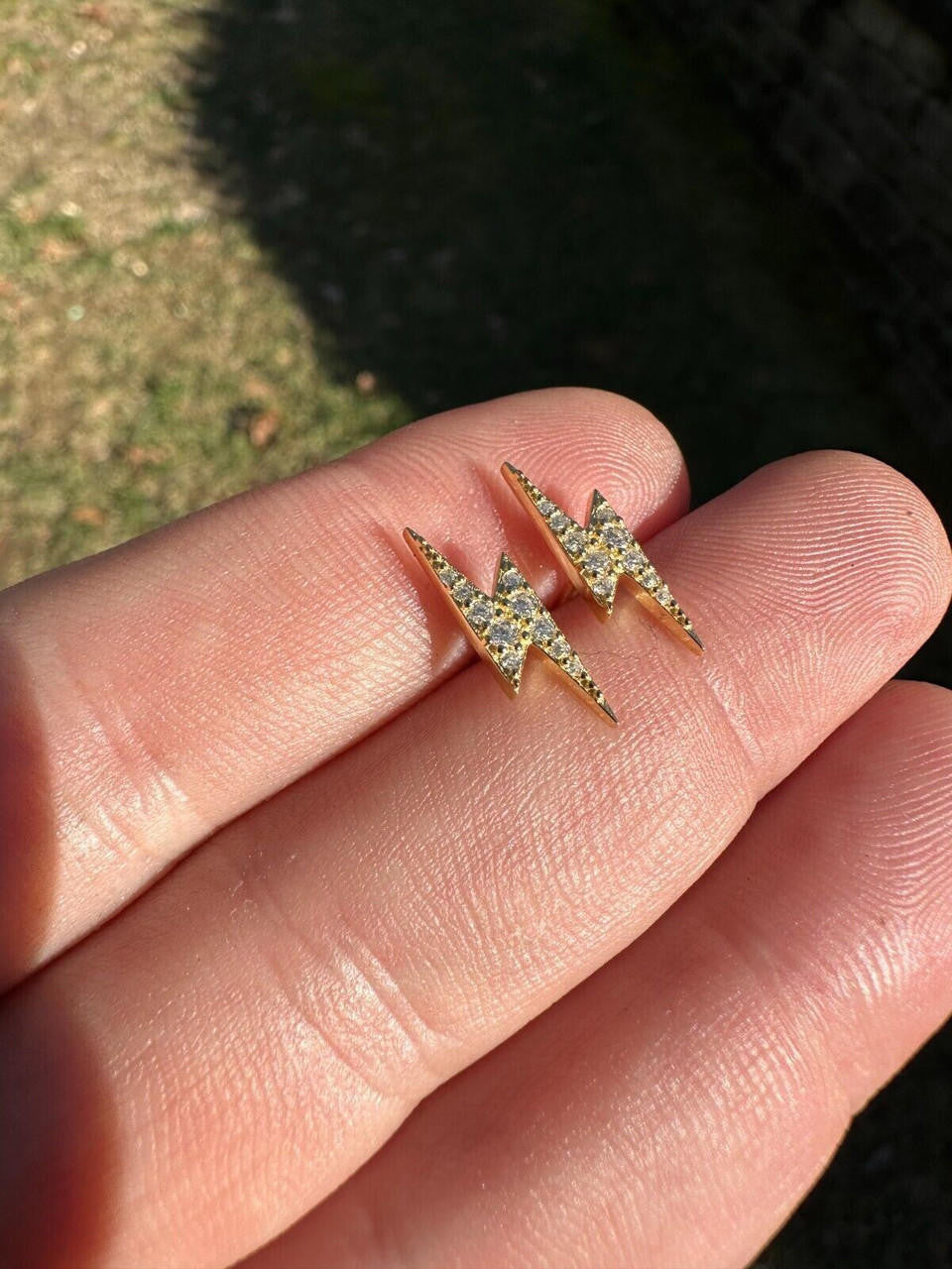 HarlemBling Moissanite Real 14k Gold Over 925 Silver Iced Hip Hop Lightning Bolt Earrings