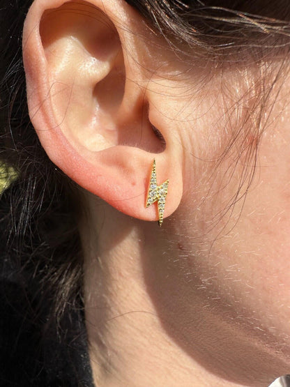 HarlemBling Moissanite Real 14k Gold Over 925 Silver Iced Hip Hop Lightning Bolt Earrings