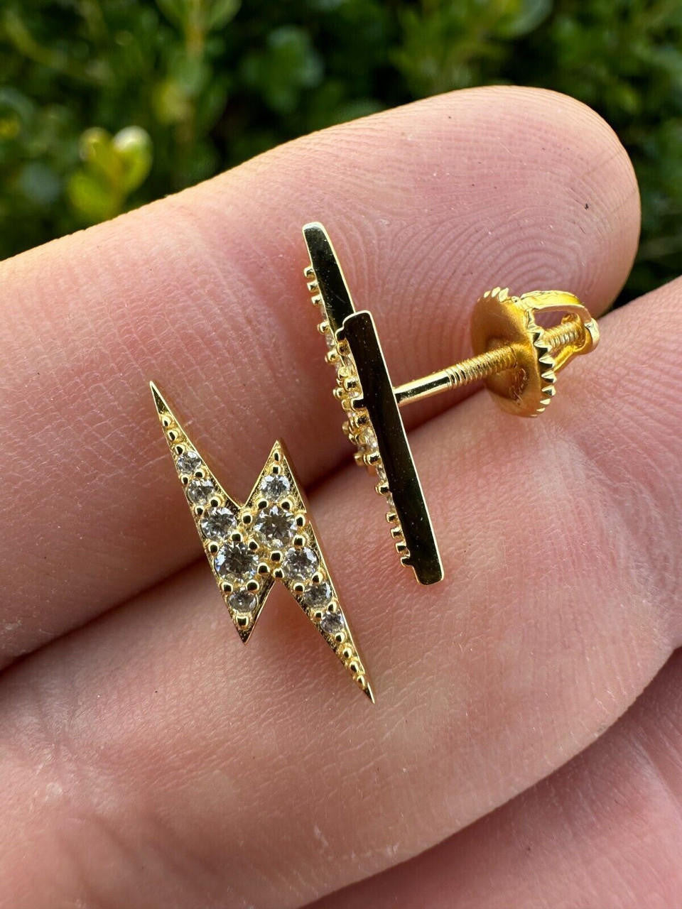 HarlemBling Moissanite Real 14k Gold Over 925 Silver Iced Hip Hop Lightning Bolt Earrings