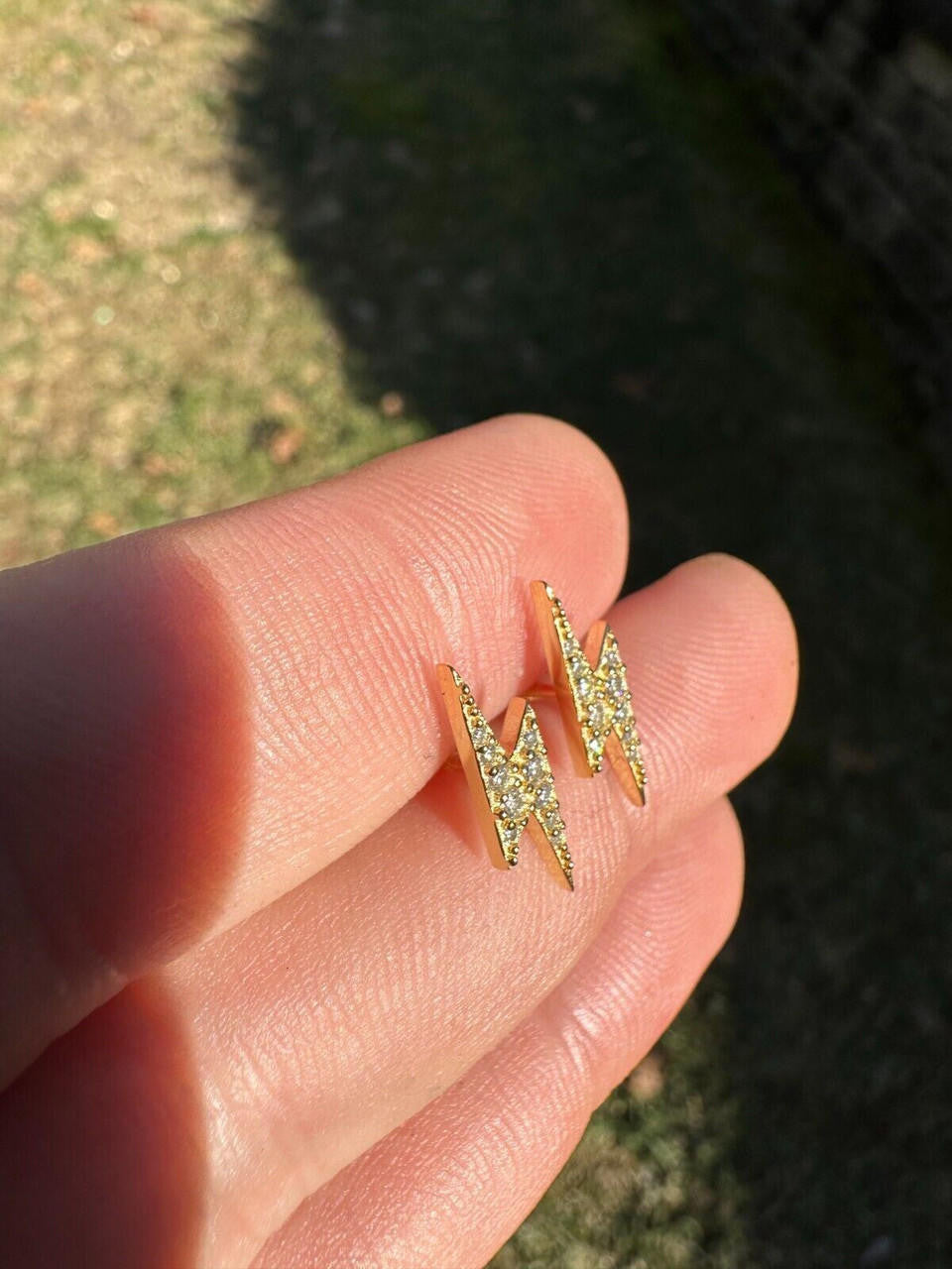 HarlemBling Moissanite Real 14k Gold Over 925 Silver Iced Hip Hop Lightning Bolt Earrings