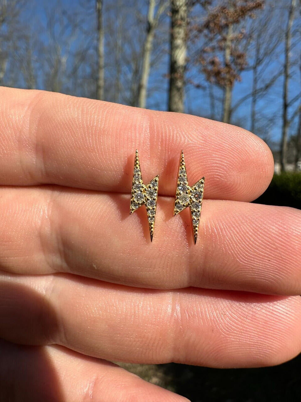 HarlemBling Moissanite Real 14k Gold Over 925 Silver Iced Hip Hop Lightning Bolt Earrings