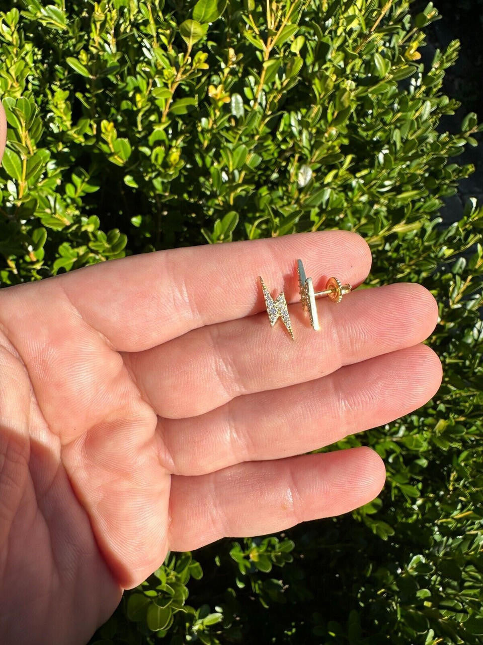 HarlemBling Moissanite Real 14k Gold Over 925 Silver Iced Hip Hop Lightning Bolt Earrings