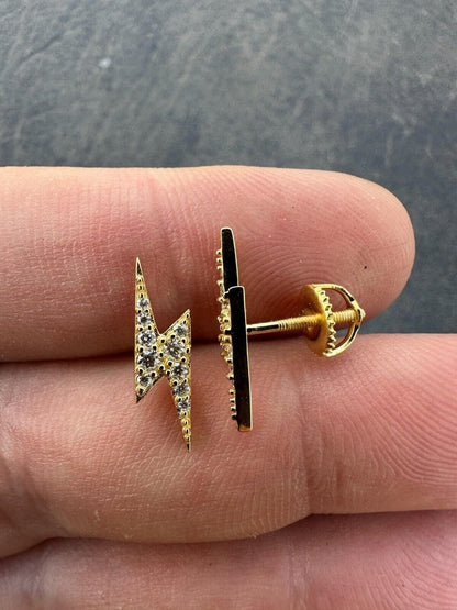 HarlemBling Moissanite Real 14k Gold Over 925 Silver Iced Hip Hop Lightning Bolt Earrings