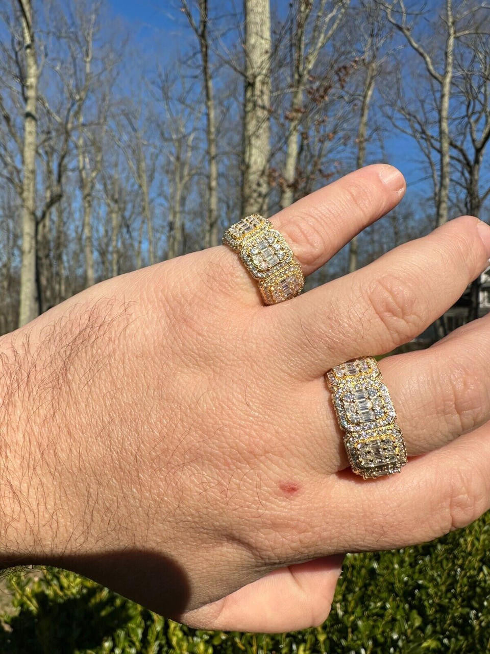 HarlemBling MOISSANITE Real 14k Gold Over 925 Silver Mens Baguette Pinky RING Iced 12mm Band