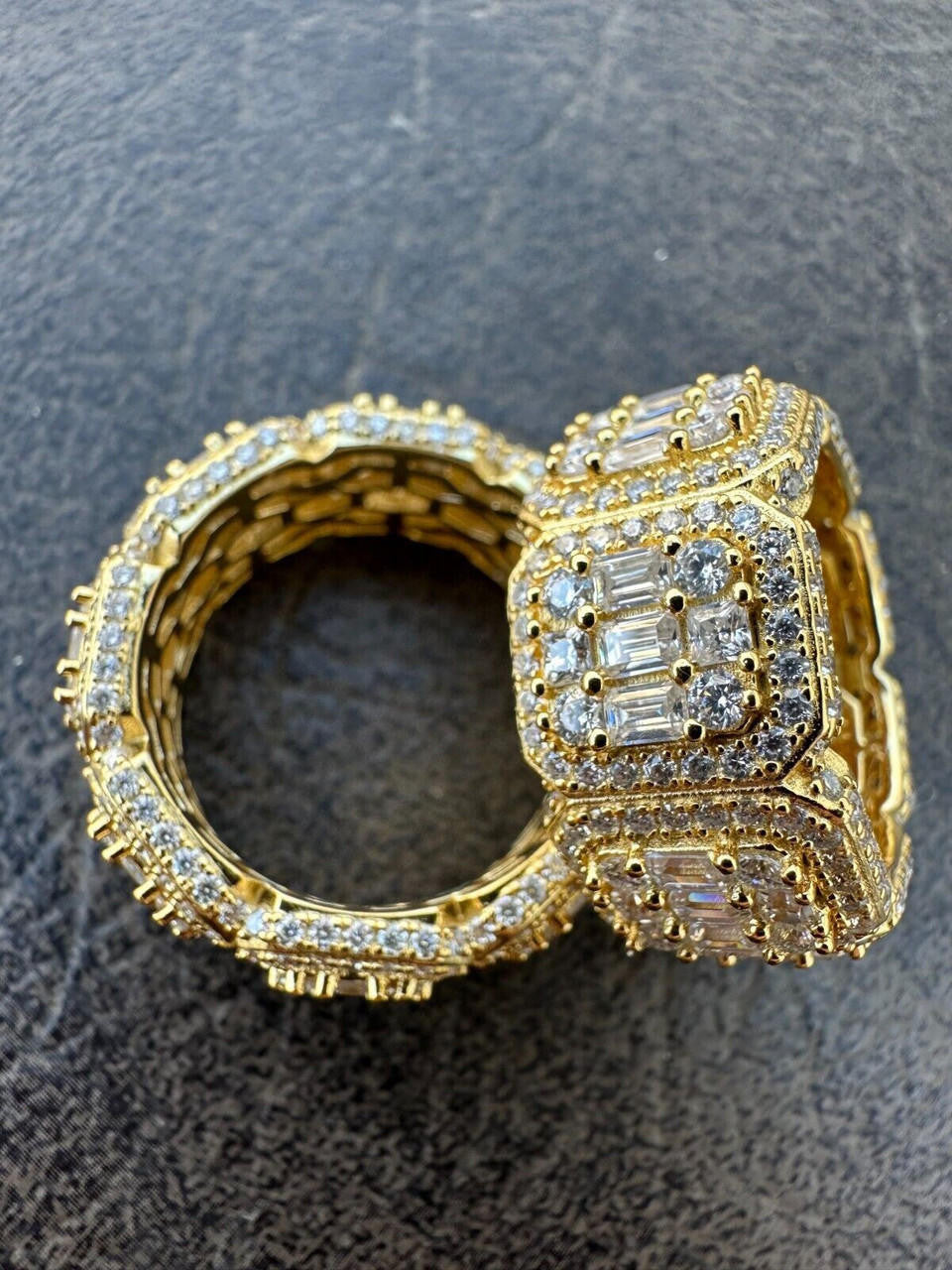 HarlemBling MOISSANITE Real 14k Gold Over 925 Silver Mens Baguette Pinky RING Iced 12mm Band