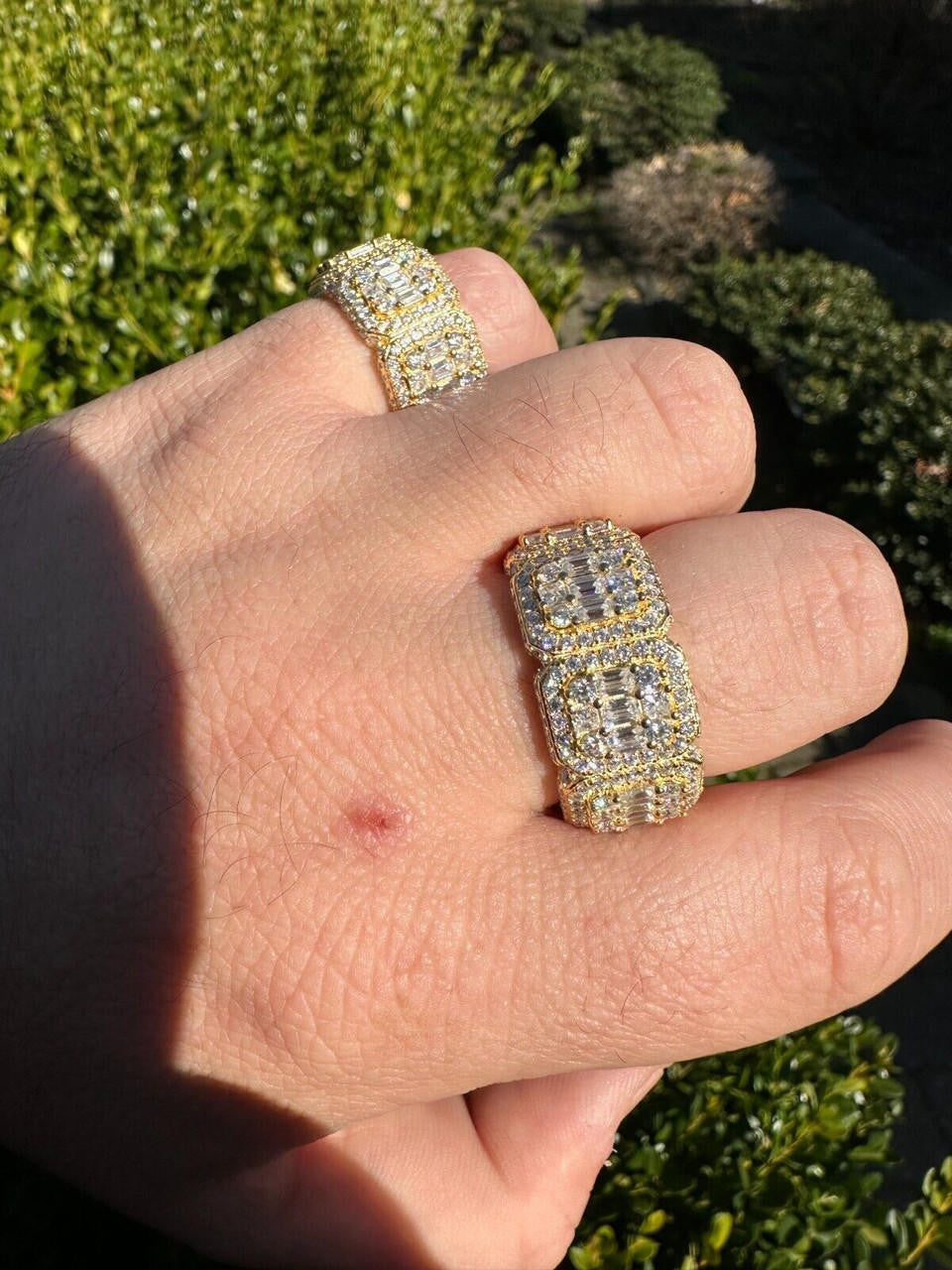 HarlemBling MOISSANITE Real 14k Gold Over 925 Silver Mens Baguette Pinky RING Iced 12mm Band