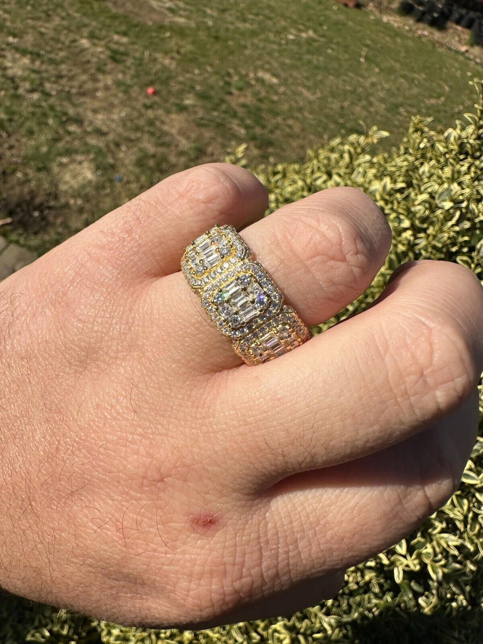 HarlemBling MOISSANITE Real 14k Gold Over 925 Silver Mens Baguette Pinky RING Iced 12mm Band