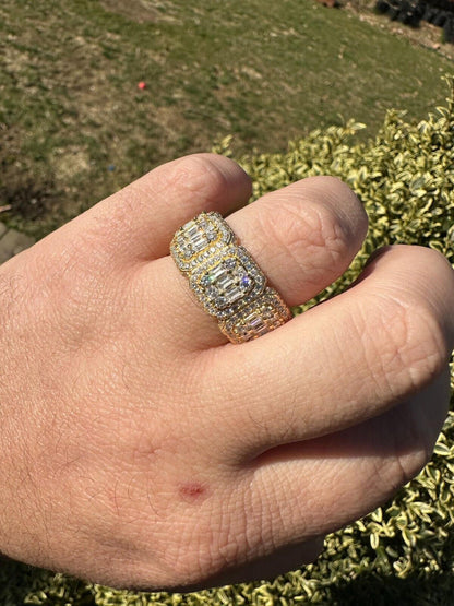 HarlemBling MOISSANITE Real 14k Gold Over 925 Silver Mens Baguette Pinky RING Iced 12mm Band