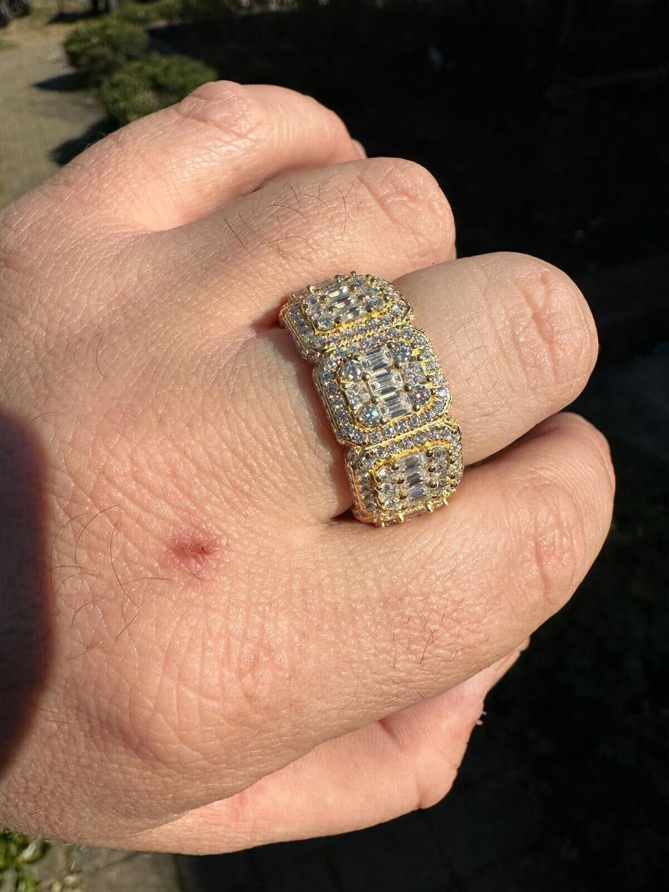 HarlemBling MOISSANITE Real 14k Gold Over 925 Silver Mens Baguette Pinky RING Iced 12mm Band