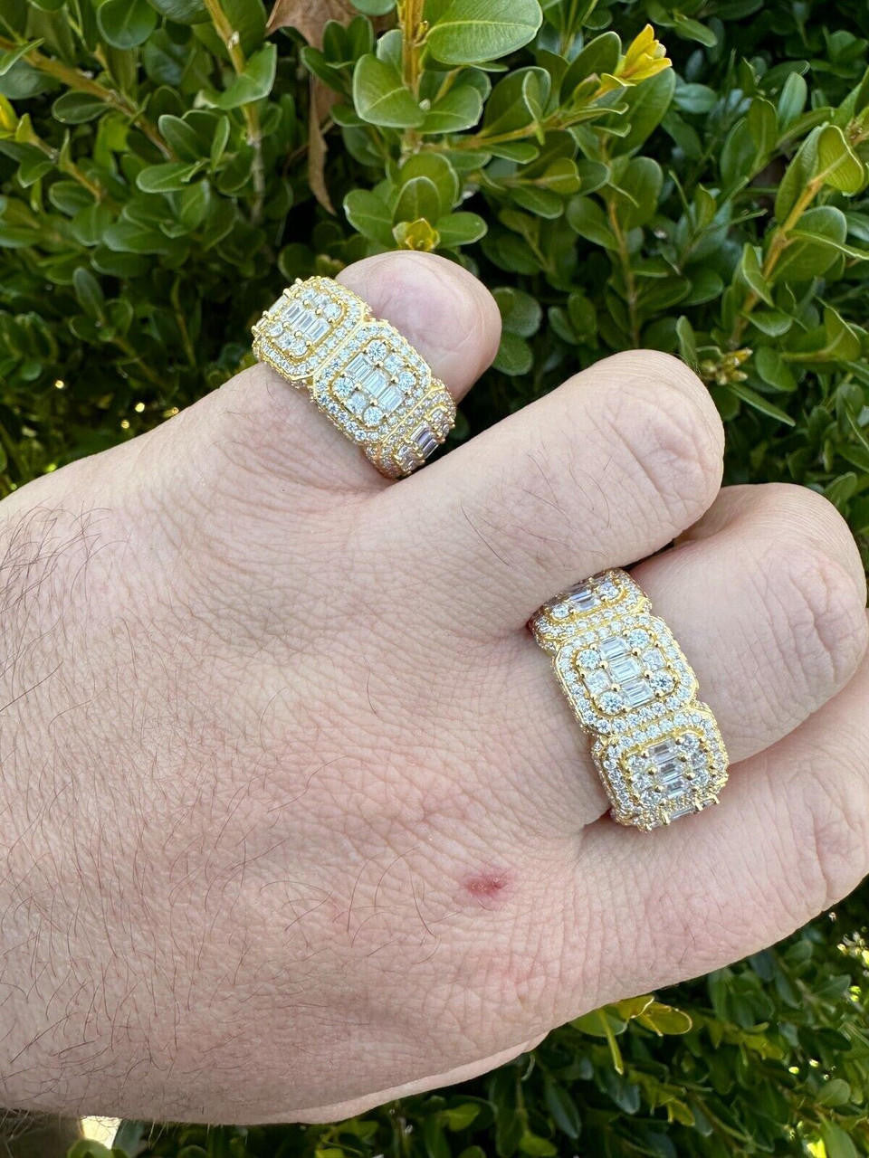 HarlemBling MOISSANITE Real 14k Gold Over 925 Silver Mens Baguette Pinky RING Iced 12mm Band