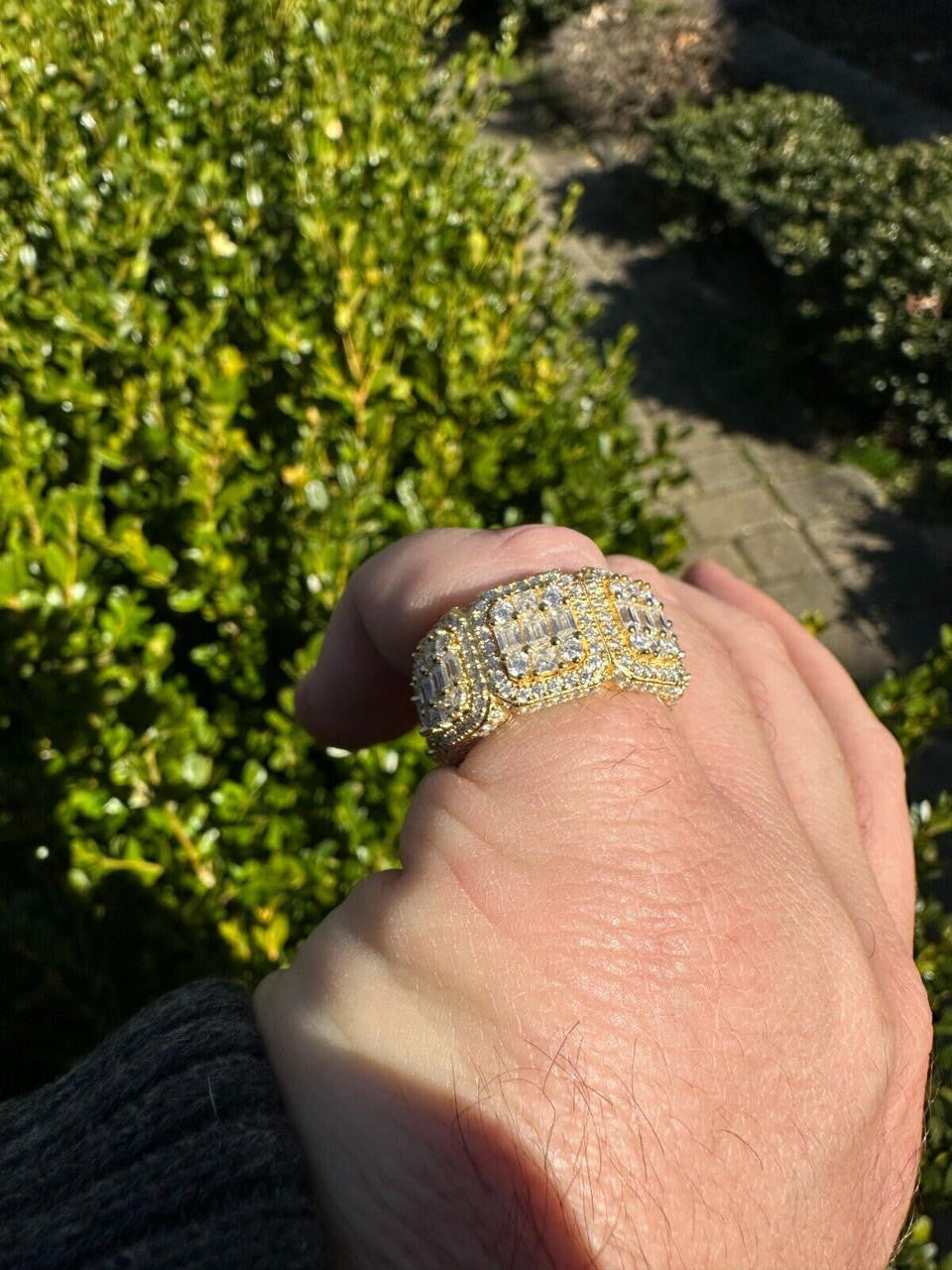 HarlemBling MOISSANITE Real 14k Gold Over 925 Silver Mens Baguette Pinky RING Iced 12mm Band