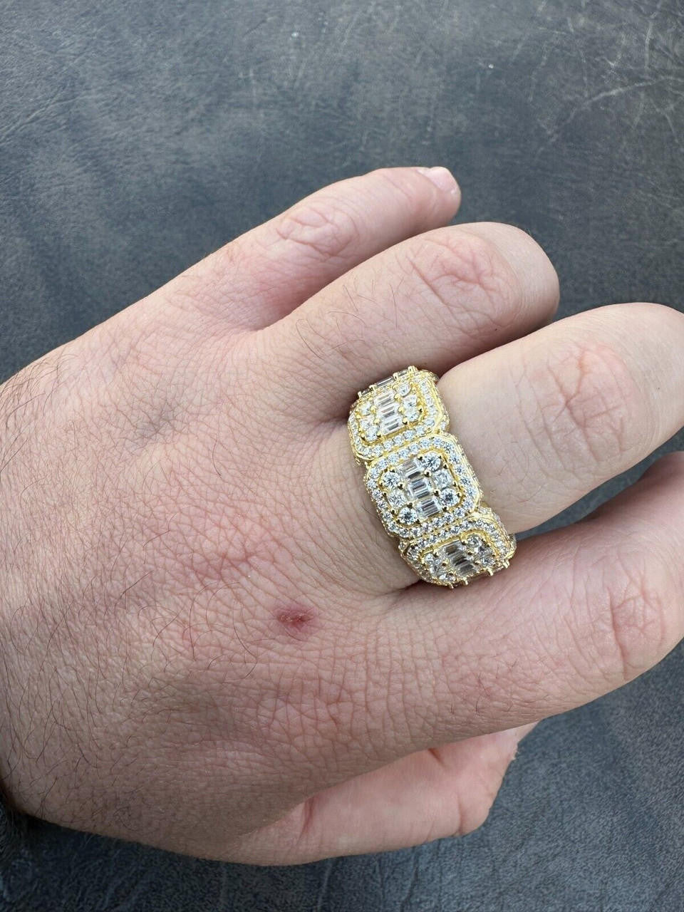 HarlemBling MOISSANITE Real 14k Gold Over 925 Silver Mens Baguette Pinky RING Iced 12mm Band