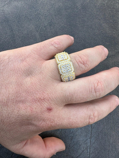 HarlemBling MOISSANITE Real 14k Gold Over 925 Silver Mens Baguette Pinky RING Iced 12mm Band