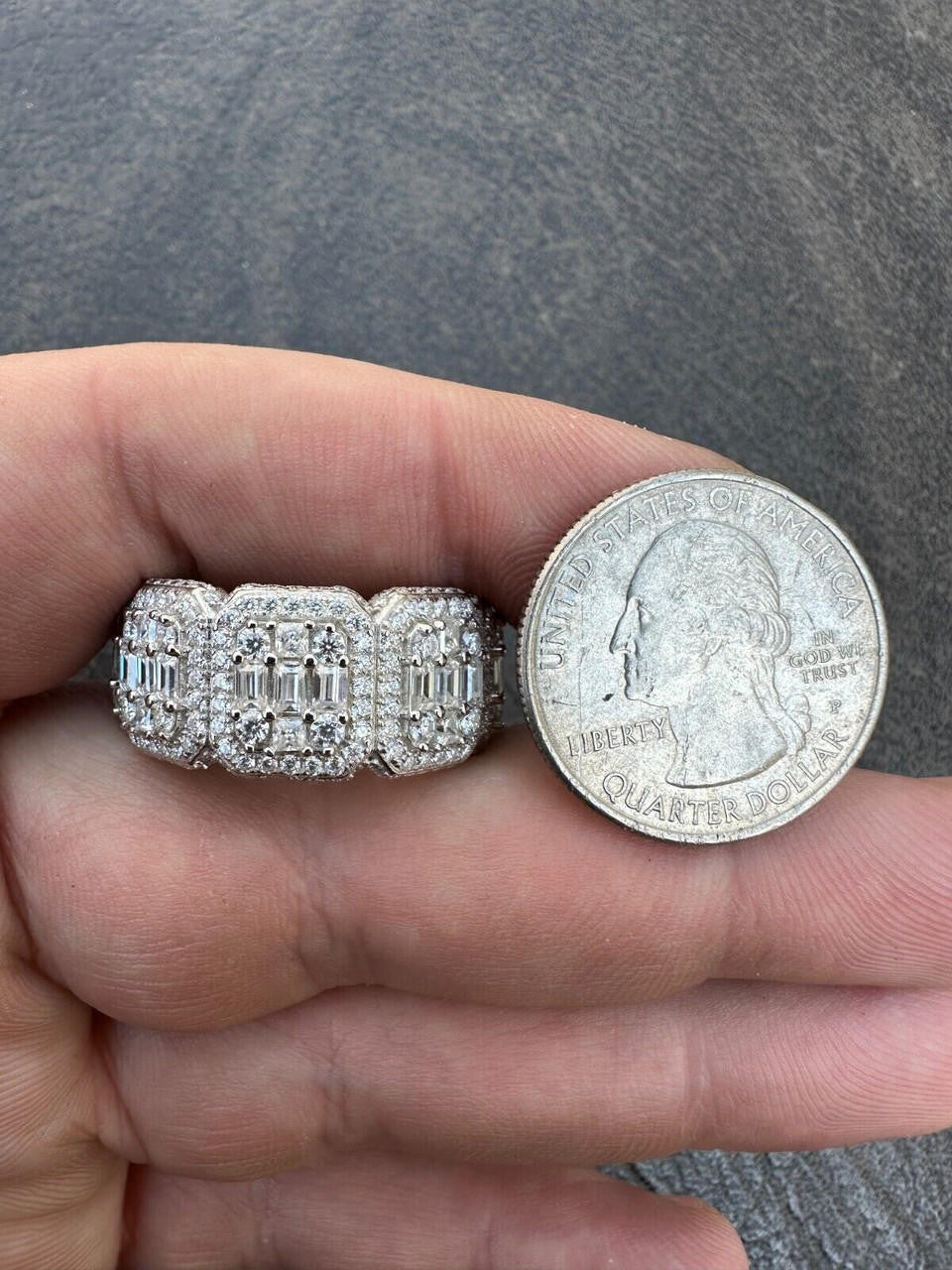 HarlemBling MOISSANITE Real 14k Gold Over 925 Silver Mens Baguette Pinky RING Iced 12mm Band