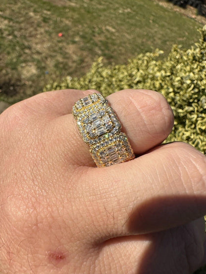 HarlemBling MOISSANITE Real 14k Gold Over 925 Silver Mens Baguette Pinky RING Iced 12mm Band