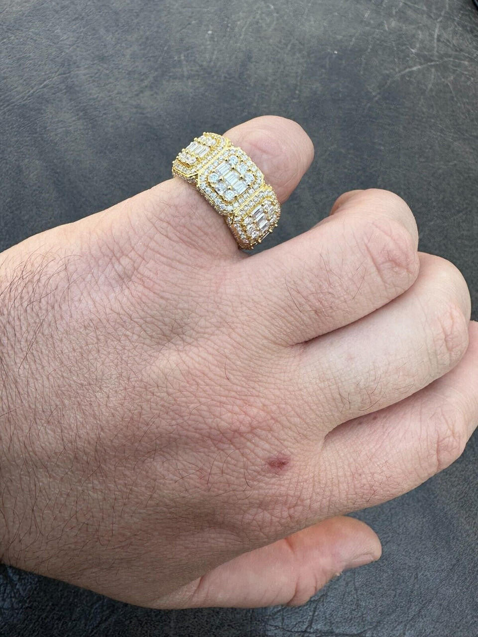 HarlemBling MOISSANITE Real 14k Gold Over 925 Silver Mens Baguette Pinky RING Iced 12mm Band