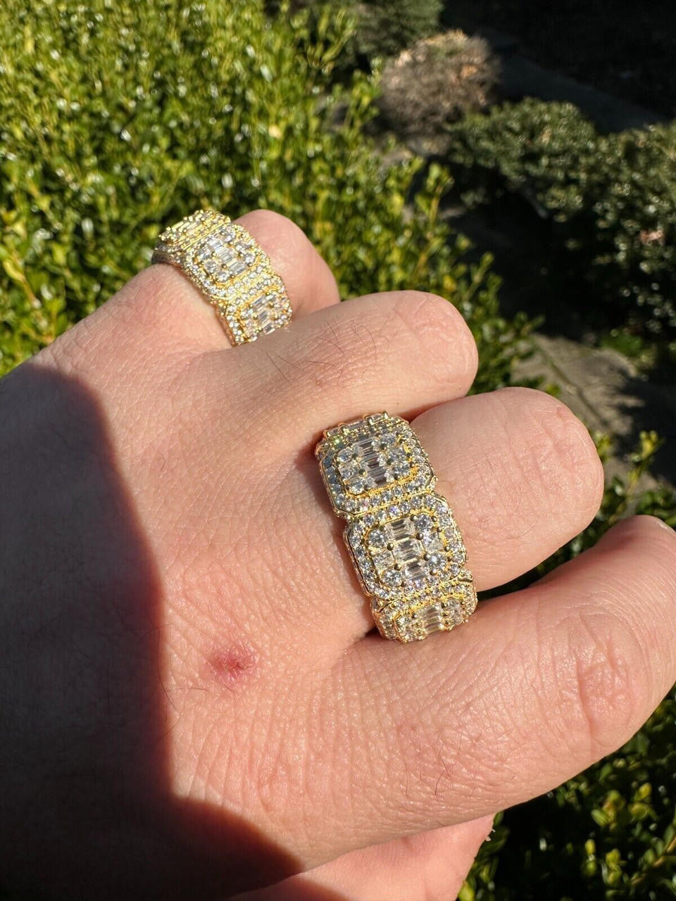 HarlemBling MOISSANITE Real 14k Gold Over 925 Silver Mens Baguette Pinky RING Iced 12mm Band