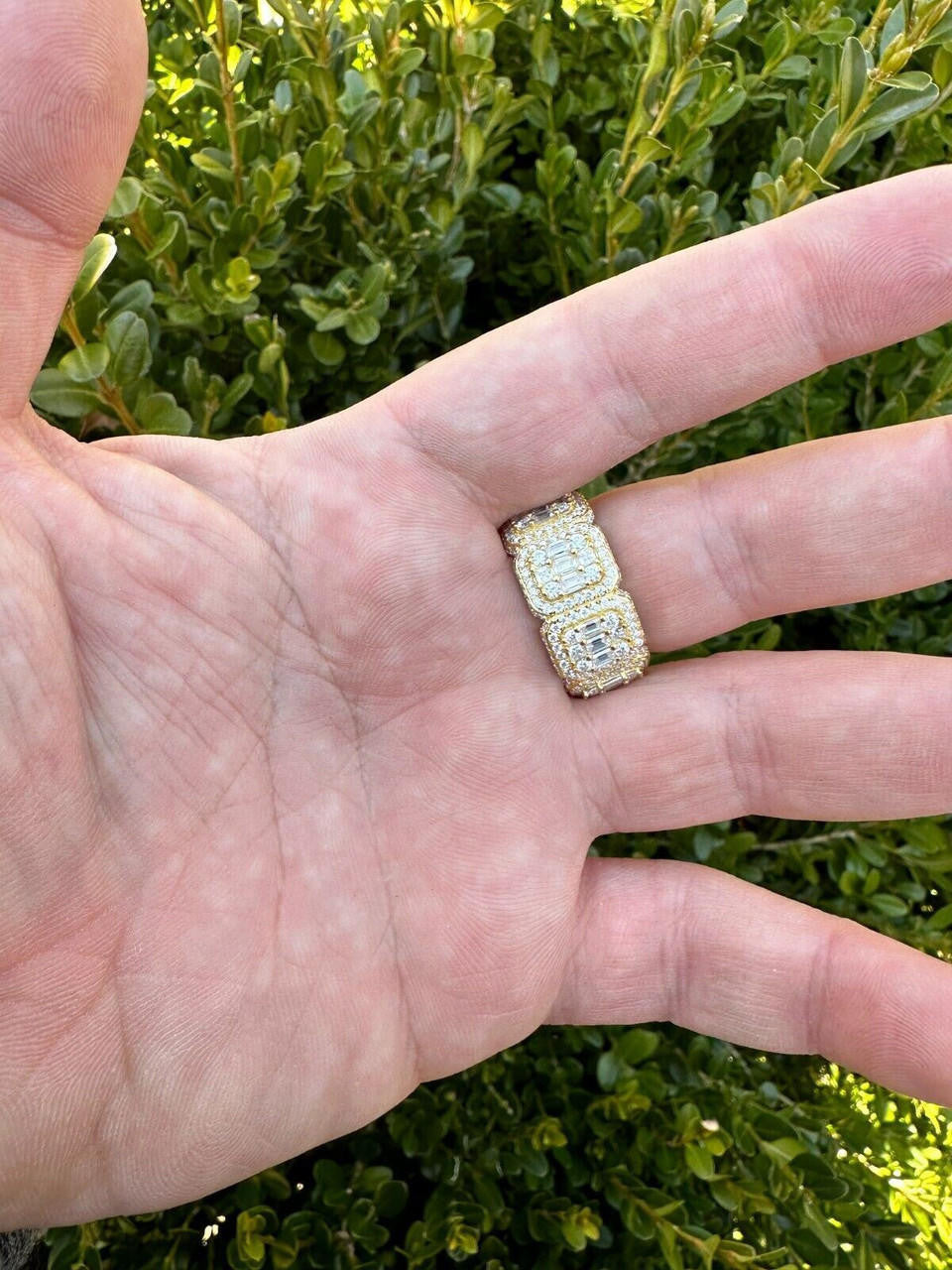 HarlemBling MOISSANITE Real 14k Gold Over 925 Silver Mens Baguette Pinky RING Iced 12mm Band