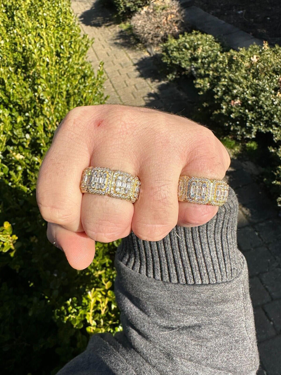 HarlemBling MOISSANITE Real 14k Gold Over 925 Silver Mens Baguette Pinky RING Iced 12mm Band