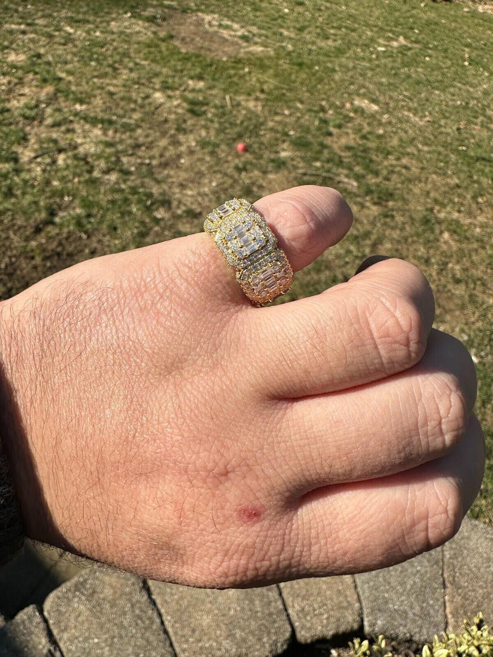 HarlemBling MOISSANITE Real 14k Gold Over 925 Silver Mens Baguette Pinky RING Iced 12mm Band