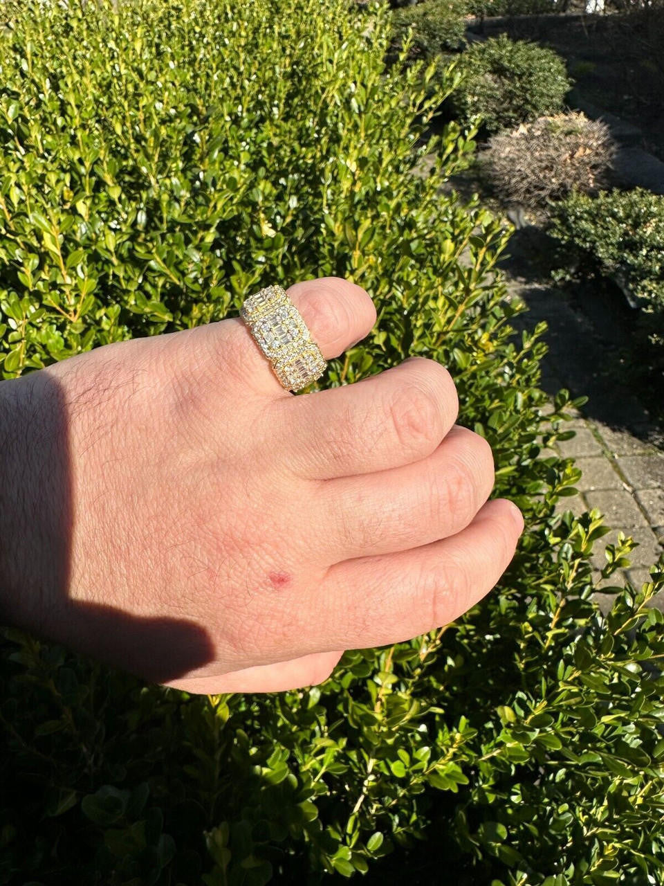 HarlemBling MOISSANITE Real 14k Gold Over 925 Silver Mens Baguette Pinky RING Iced 12mm Band