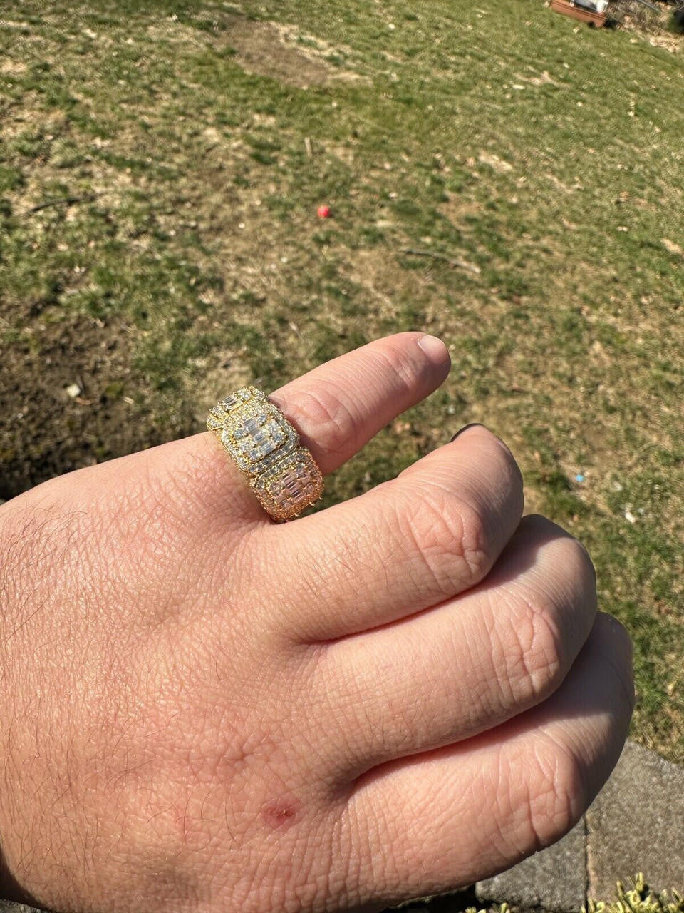 HarlemBling MOISSANITE Real 14k Gold Over 925 Silver Mens Baguette Pinky RING Iced 12mm Band