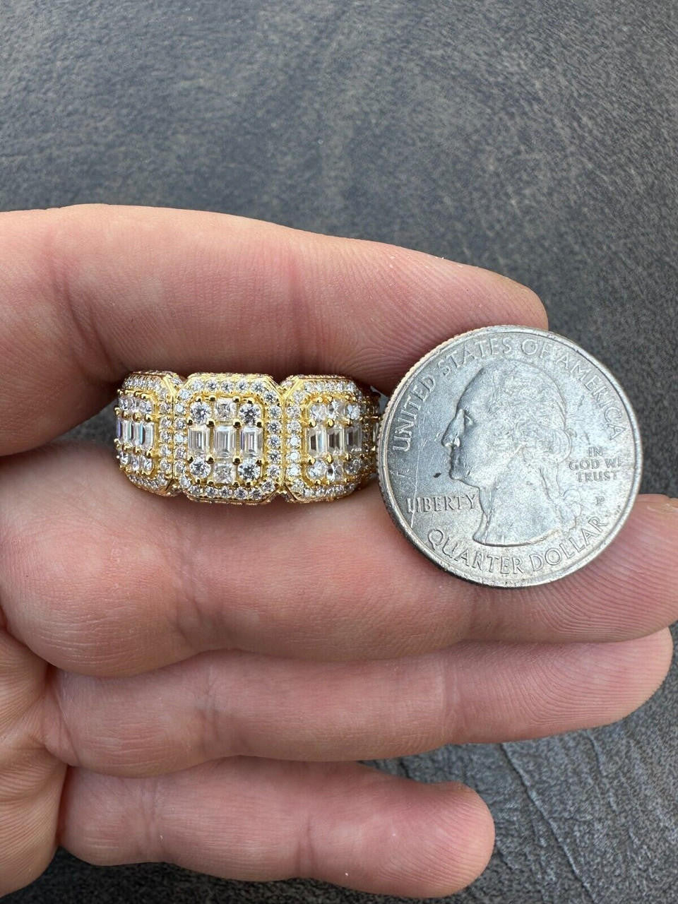 HarlemBling MOISSANITE Real 14k Gold Over 925 Silver Mens Baguette Pinky RING Iced 12mm Band